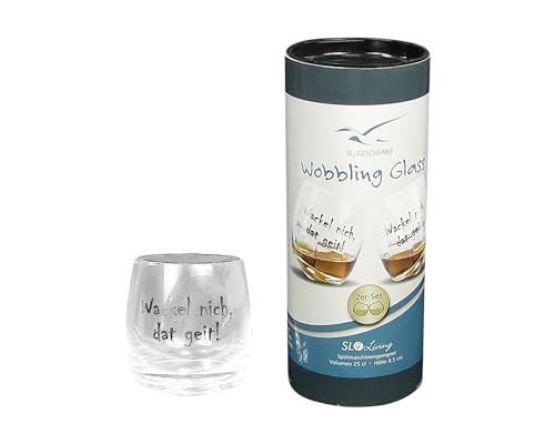 osters muschel-sammler-shop maritimes Wackelglas ┼ Wobbling Glass ┼ 2er SET in Geschenkbox ┼ TOP Qualität ┼ wackeln aber nicht kippen (wackel nich dat geit)