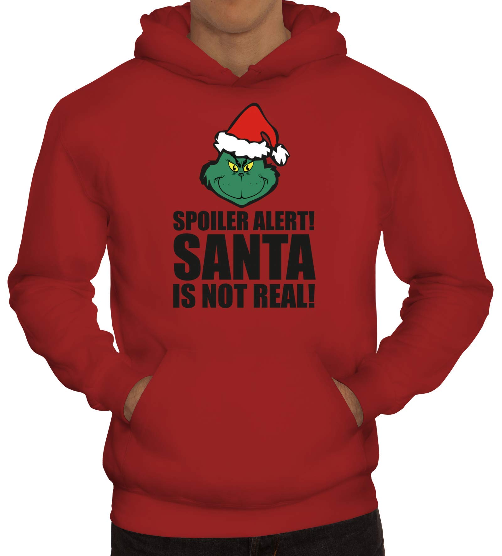 ShirtStreet Geschenk für Weihnachtsmuffel Herren Hoodie Männer Kapuzenpullover Spoiler Alert Santa, Größe: L,Rot