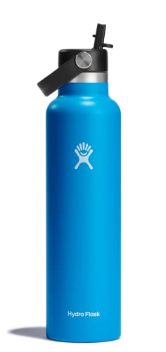 HYDRO FLASK - Trinkflasche 709ml (24oz) mit Flex Straw Deckel - Vakuumisolierte, Wiederverwendbare Flasche aus Edelstahl - Auslaufsicherer Deckel - Heiß & Kalt - Standard Mouth, BPA-frei - Pacific
