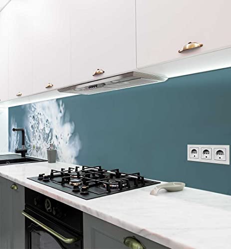 MyMaxxi - Selbstklebende Küchenrückwand Folie ohne Bohren - Motiv Pusteblume mit Tau blau 60cm hoch- Klebefolie Wandtattoo Wandbild Küche - Wand-Deko - Blüte Strauch Blatt Äste 220 x 60cm