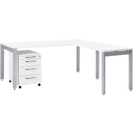 Schäfer Shop Select Komplettset LOGIN, Schreibtisch B 1800 mm, mit Anbautisch, mit Rollcontainer