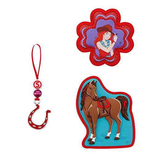 Step by Step Magic Mags Schleich® Horse Club „Hannah & Cayenne“, 3-teilig, 2 Magnet-Applikationen und 1 Anhänger, als Ergänzung für den Schulranzen oder Vorschulrucksack, für Mädchen