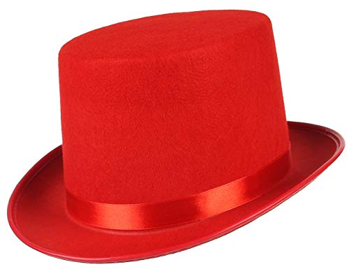 EOZY Zylinder Hut Herren Damen Hoher Hut Erwachsenenhut mit Satinband Top Hat Partyhut für Zauberer Karneval Fasching Kappenhöhe 12cm (Kappenhöhe 12cm, Rot)