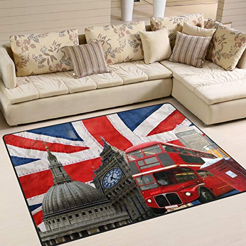 Use7 Teppich mit britischer Flagge, Big Ben, London, England, für Wohnzimmer, Schlafzimmer, 160 x 122 cm