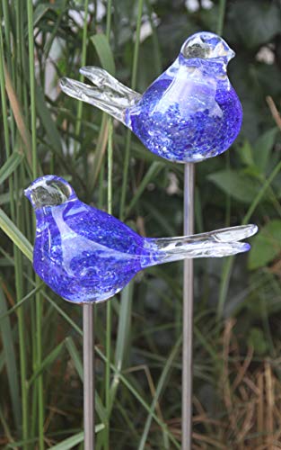 Bornhöft 2er Set Gartenstecker Glasvogel Deko Beetstecker Handarbeit Skulptur Vogel 2 (Blau)