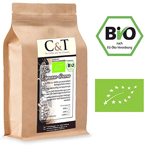 C&T Bio Espresso Crema | Cafe 1000 g gemahlen im Kraftpapierbeutel Kaffee für Siebträger, Vollautomaten, Espressokocher