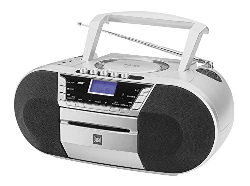 Dual DAB-P 200 Kassettenradio mit CD - DAB(+)/UKW-Radio - Boombox - CD-Player - Stereo Lautsprecher - USB-Anschluss - Aux-Eingang - Netz- / Batteriebetrieb - Tragbar Silber