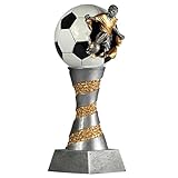 Pokal Fußball Lyon Exclusiv aus Resin Silber/Gold handbemalt, 28 cm hoch