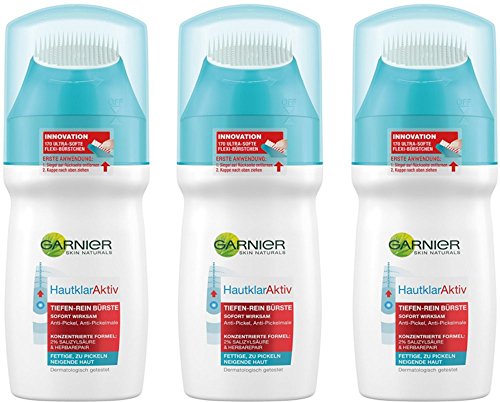 Garnier Hautklar Aktiv Tiefen-Rein Anti-Pickel Bürste / Gesichtsreinigung und Gesichtspflege gegen Unreinheiten, 3er Pack - 150 ml