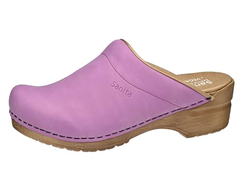Sanita | Segan offener Clog | Original handgemacht für Damen | Microfaser Schuhschaft Vegane Wahl | Anatomisch geformtes Fußbett mit weichem Schaum | Dunkelrosa | 42 EU