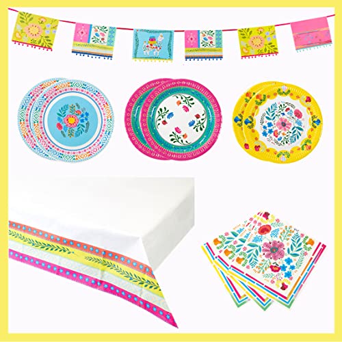 Talking Tables Boho Partyzubehör-Beinhaltet Bunte Blumenteller, 12 x hübsche Servietten, mexikanische Wimpelkette, 1 x Tischdecke aus Papier | Ideal für Encanto-Geburtstage, Sommer-BBQ