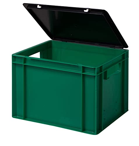 Stabile Profi Aufbewahrungsbox Stapelbox Eurobox Stapelkiste mit Deckel, Kunststoffkiste lieferbar in 5 Farben und 21 Größen für Industrie, Gewerbe, Haushalt (grün, 40x30x28 cm)