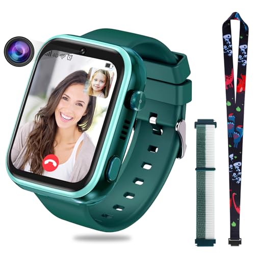 OKYUK 4G Smartwatch für Kinder, GPS-Tracker, mehrere Desktop-Stile zur Auswahl, Zwei-Wege-Anrufe, Bildkompetenz, SOS, WLAN, wasserdichter Touchscreen für 4–12 Jungen und Mädchen (Grün)