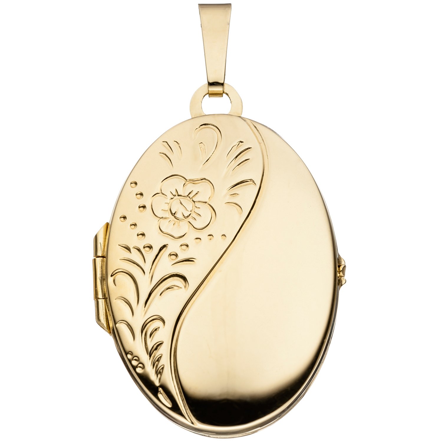 Jobo Damen Medaillon oval Blumen 925 Sterling Silber gold vergoldet Anhänger zum Öffnen