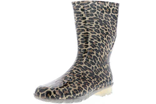 G&G Damen wasserdichte Gummistiefel Regenstiefeletten Leopardenmuster Mehrfarbig, Größe:38, Farbe:Mehrfarbig