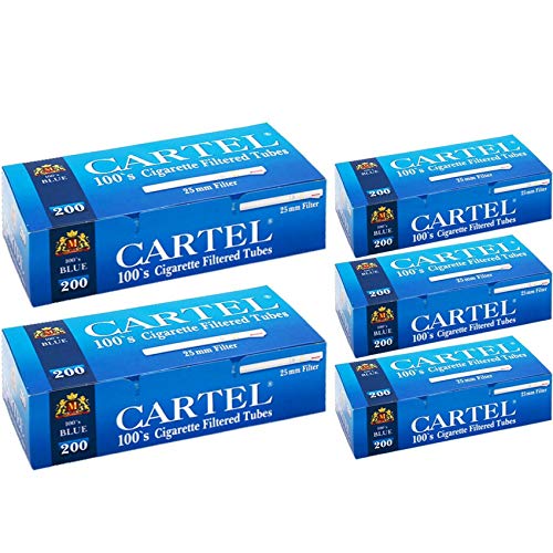 Cartel Blue Zigarettenfilter, 100mm, leer, weißer Filter, lange Spitzen, Premium-Papier, doppelter Silberring, Rizla, Rauchen, stilvoll, elegant, gefilterter Tabak, 1000 Stück