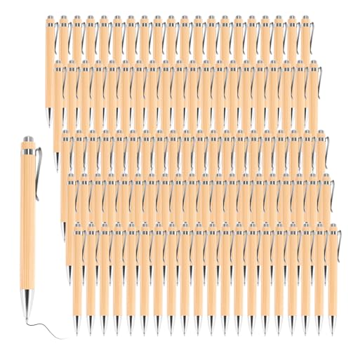 Juwacoo 100 Stück Bambus Kugelschreiber, Kugelschreiber Personalisiert, Kugelschreiber Personalisiert Holzkugelschreiber, Büro Schulbedarf, Wooden Ballpoint Pen für Schreiben Geschenke, Schwarze Tinte