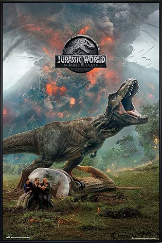 Close Up Jurassic World Poster T-Rex (93x62 cm) gerahmt in: Rahmen schwarz