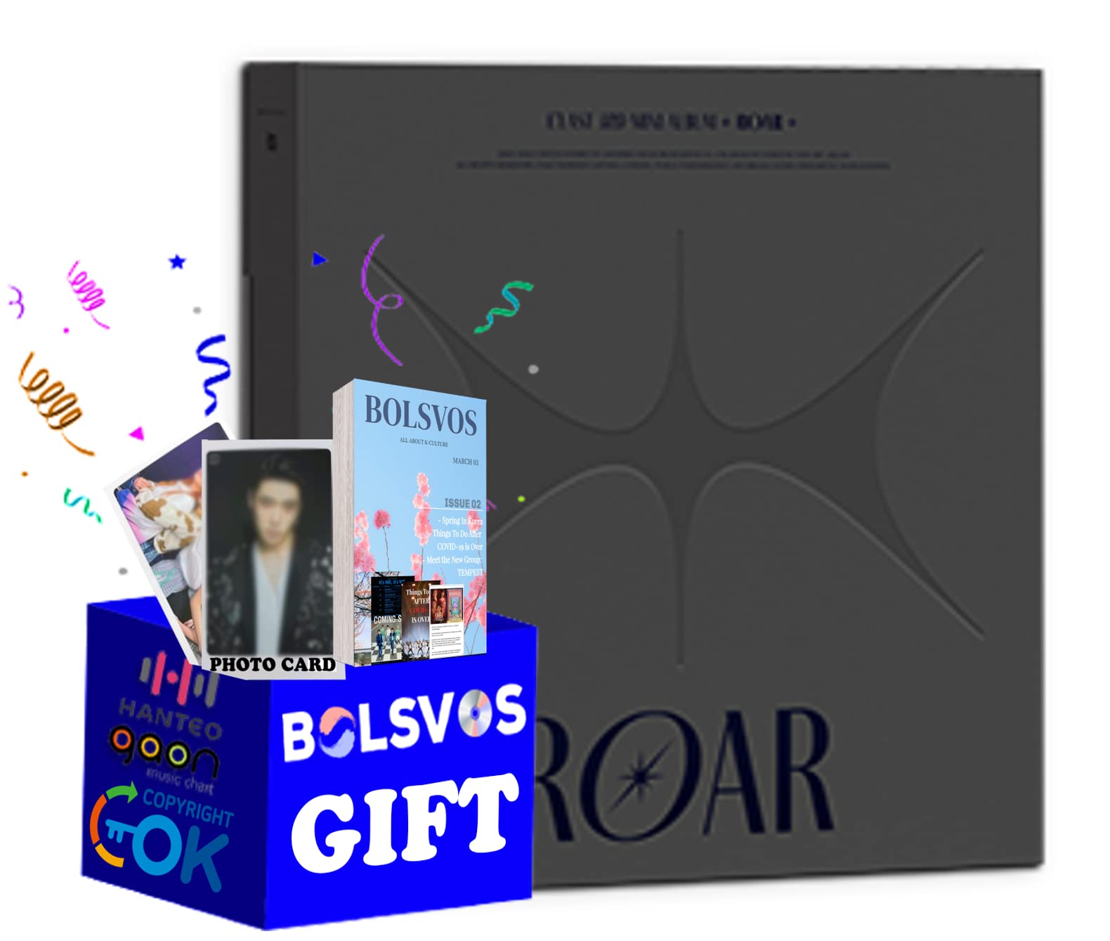 E'LAST - ROAR [GRAY ver.] (3rd Mini Album) Album+BolsVos K-POP eBook (21p), Photocards
