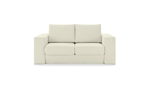 LOOKS by Wolfgang Joop Looks V-1 Designer Sofa mit Hockern, 2 Sitzer Couch, Funktionssofa, weiß (Creme), 192x107x96 cm