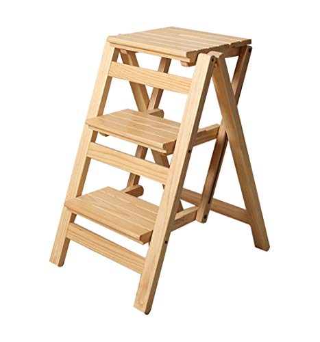 Trittleiter Klappstufen Holz Folding Tritthocker für Kinder Erwachsene Küche Kleine Leitern Multifunktions Trittleiter/Treppenhaus Stuhl mit 3 Schritten für Home Library Schritt Hocker