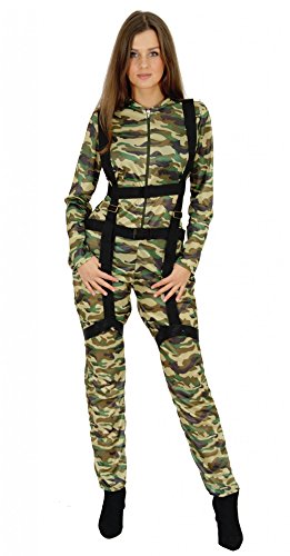 Foxxeo sexy Fallschirmjäger Faschingskostüm für Damen - Größe L - Karneval Bundeswehr Kostüm Militär Tarnkleidung Pilotin Uniform