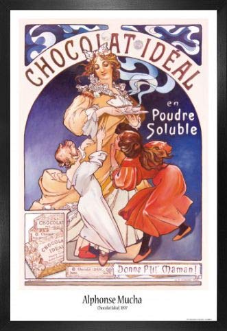 1art1 Alphonse Mucha Poster und MDF-Rahmen - Chocolat Idéal, 1897 (91 x 61cm)