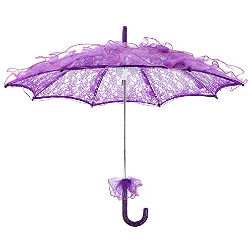 Lazmin Regenschirm aus Baumwolle, Spitze, für Braut, Damen, Spitze, Regenschirm, Dekoration für Party, Hochzeit, Fotografie, Verwendung, violett, One size