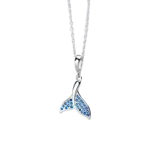 Good dress Damen Geschenk Halskette S925 Silber Halskette, Weibliche Blue Diamond Wal Schwanz Anhänger Einfache Persönlichkeit Schlüsselbein Kette,s925 silber, 925 Silber