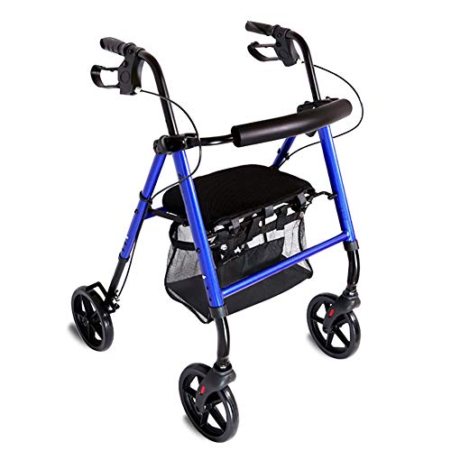 Rolling Walkers mit Sitz und Bremsen mit 8-Zoll-Rädern, faltbarer tragbarer blauer aufrechter Walker für Senioren, strapazierfähiger Einkaufswagen