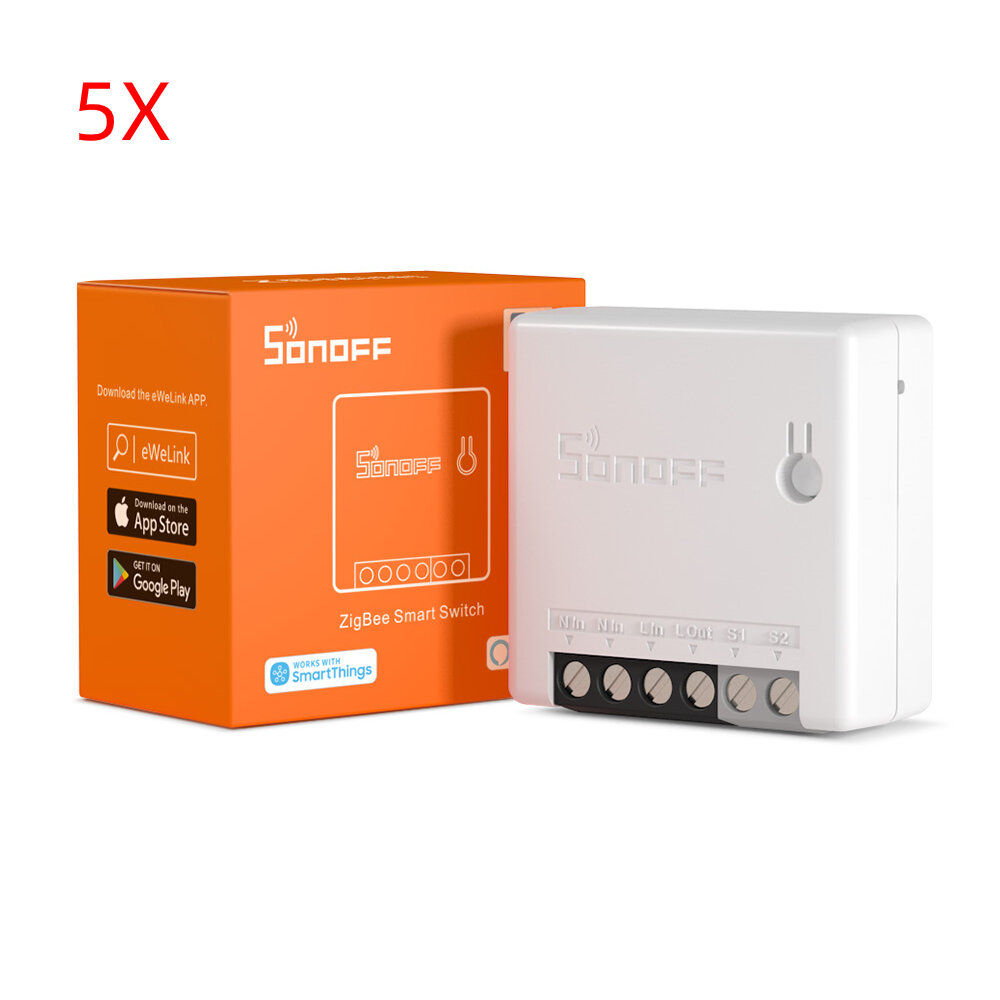 5 Stück SONOFF ZBMINI Zigbee3.0 Zweiwege-Smart-Switch-APP-Fernbedienung über eWeLink-Unterstützung SmartThings Hub Alexa