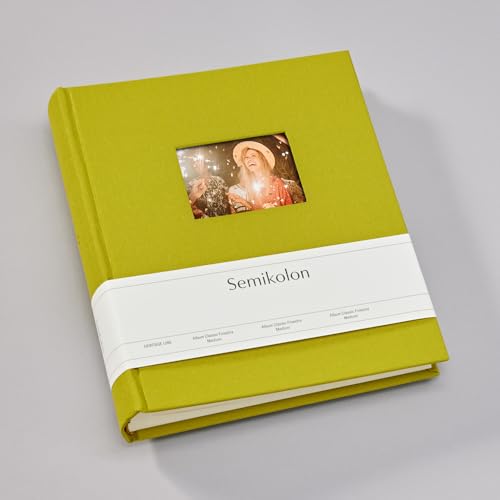 Semikolon 369967 Foto-Album Medium Finestra – 21,6x25,5 cm – 80 Seiten cremefarben, für 160 Fotos – matcha hell-grün
