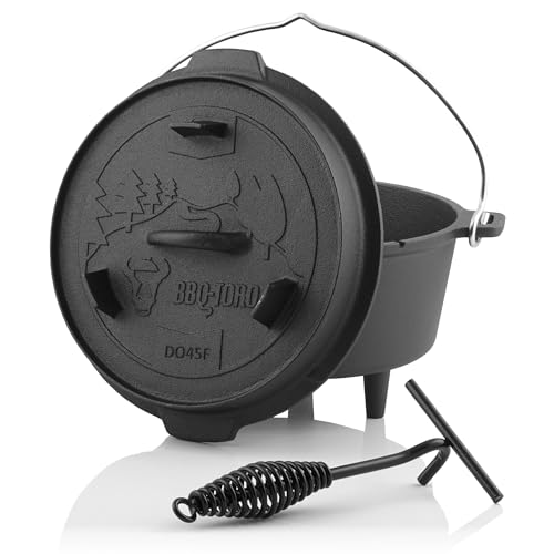 BBQ-Toro Dutch Oven Forest Serie | bereits eingebrannt - preseasoned | Verschiedene Größen | Gusseisen Kochtopf | Bräter mit Deckel (Topf mit Füße, 4,2 Liter (DO45F))