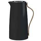 Stelton Kaffee-Isolierkanne Emma - Edelstahl-Thermoeinsatz, doppelwandig isoliert - Thermoskanne/Kaffeekanne/Teekanne mit Buchenholzgriff, Easy-Click-Deckel - 1,2 Liter, glänzendes Finish, Schwarz