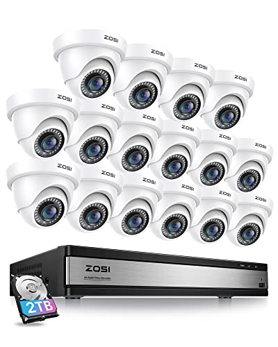 ZOSI 16CH 1080P 2TB HDD DVR Überwachungskamera Set mit 16X 2MP Dome Kamera Überwachung Außen System, 24m IR Nachtsicht, Bewegung Alarm