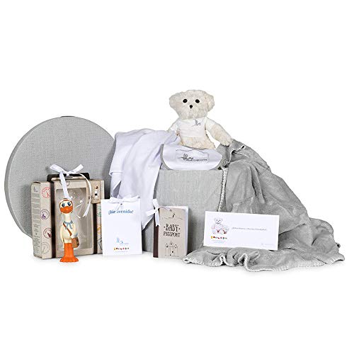 BebeDeParis Originelle Geschenke für Babys, Nicky Beißring mit personalisierter Decke, Musselin und Bär, 6-12 Monate (Grau)