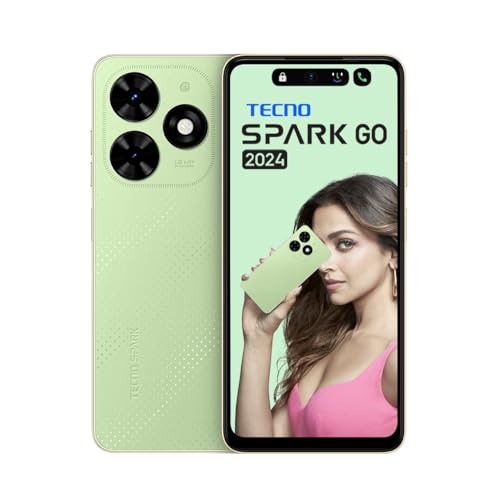 TECNO Spark GO 2024 (Magic Skin Green, 8 GB RAM, 128 GB ROM), Segment First 90 Hz Dot-In-Display mit dynamischem Port und Dual-Lautsprechern mit DTS| 5000 mAh, 10 W Typ-C, Fingerabdrucksensor,