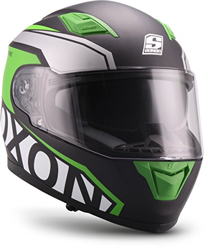 SOXON® ST-1000 Race „Green“ · Integral-Helm · Full-Face Motorrad-Helm Roller-Helm Scooter-Helm Cruiser Sturz-Helm Sport Urban · ECE 22.05 Sonnenvisier Schnellverschluss Tasche XS (53-54cm)