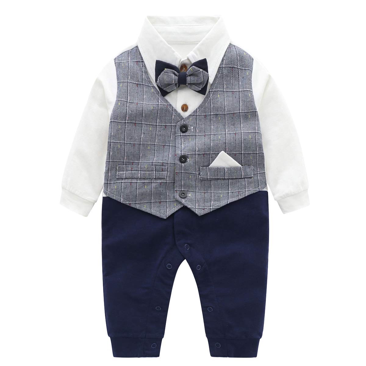 Famuka Baby Strampler Baby Jungen Smoking Anzug Spieler Taufe Hochzeit Partei Babykleidung (Grau, 90)