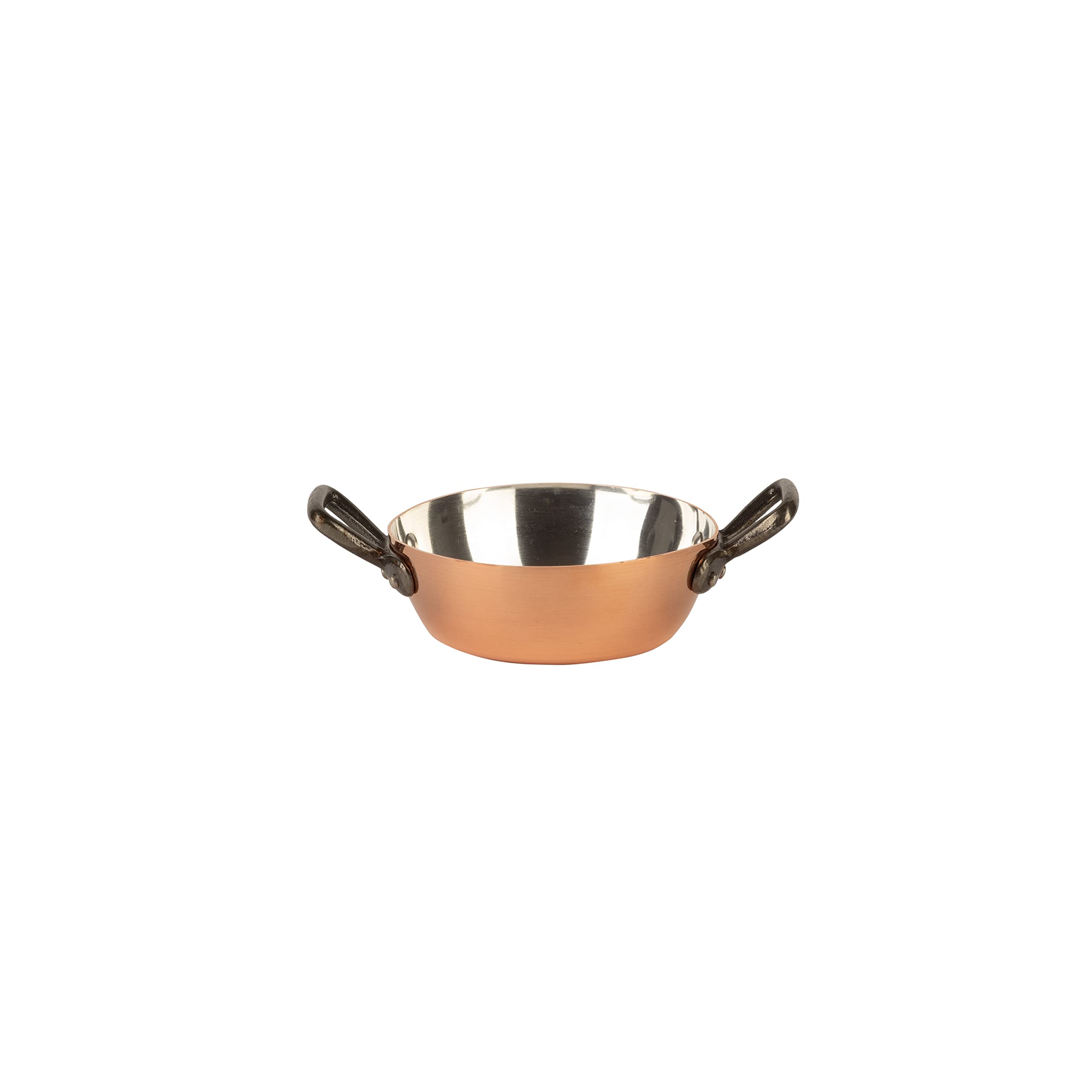 Cuisine Romefort | Kupferpfanne verzinnt mit 2 Gusseisengriffen Ø 16 cm | traditionelle Bratpfanne aus massivem Kupfer mit Zinnbeschichtung | Pfanne aus Frankreich (16 cm mit 2 Griffen)