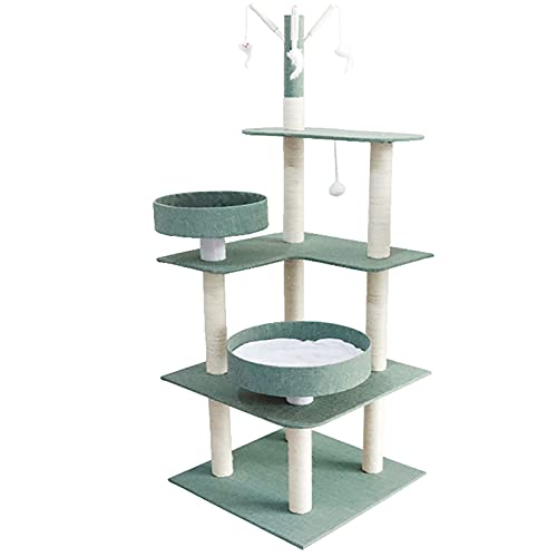 Cat Tree 3-stöckiges Spielzeug mit Federn, mit gemütlichen Sitzstangen, stabiler Katzenturm, Katzenhaus, Aktivitätszentrum, grauer Kletterständer für kleine Katzen