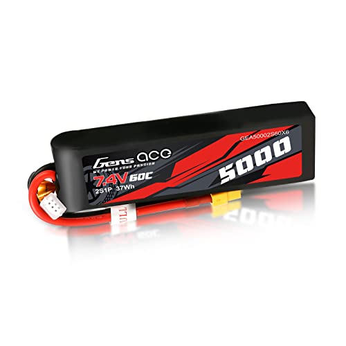 Gens ace 2S Lipo Akku 5000mAh 7.4V 60C Lipo Battery mit XT60 Plug,für die meisten 1/8,1/10 Scale RC Cars(Gehäuse aus PC Material)