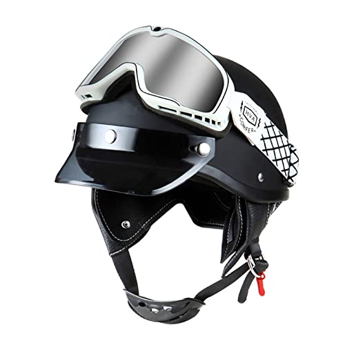 Retro Motorrad Half Helme Oldtimer Scooter Jet-Helm mit Goggles für Herren Damen Sicherheits Antikollisions Brain-Cap DOT/ECE-Zulassung Alle Jahreszeiten 2,M=57-58cm