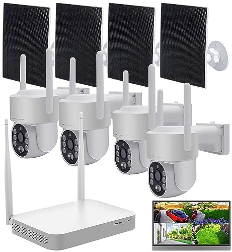 VisorTech Überwachung Kamera Set: Funk-Überwachungsset Festplatten-Rekorder + 4X 2K-Pan-Tilt-Kamera, App (Überwachung Kamera außen Solar, Überwachung Kamera Set außen, Bewegungsmelder)