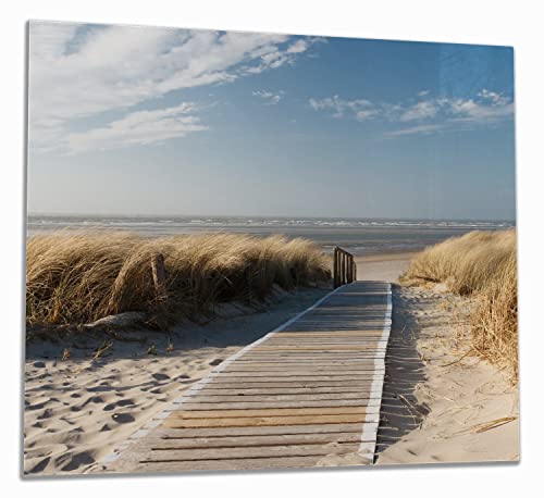 Wallario Herdabdeckplatte/Spritzschutz aus Glas, 1-teilig, 60x52cm, für Ceran- und Induktionsherde, Auf dem Holzweg zum Strand