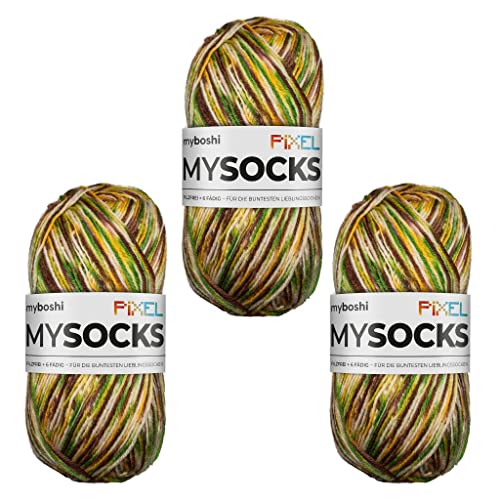 myboshi mysocks Pixel, 6-fädige Sockenwolle, strapazierfähig, Garn aus Schurwolle, filzfrei, 150g, Ll 390m Braun (Copper) 3 Knäuel