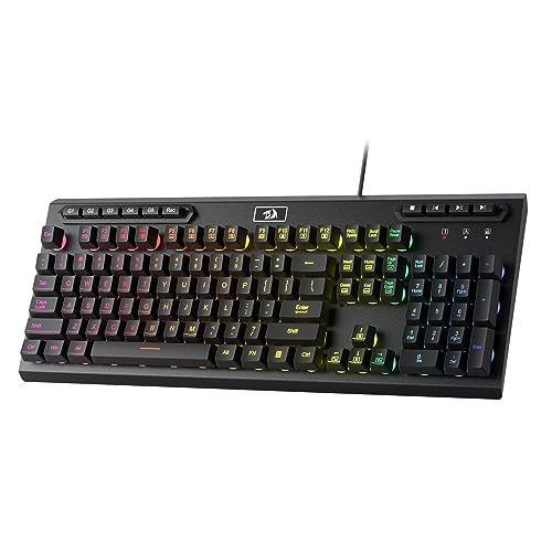 Redragon K513 RGB-Membran-Gaming-Tastatur, lineare mechanische Standardtastatur mit 104 Tasten und 5 zusätzlichen On-Board-Makrotasten, dedizierte Mediensteuerung, Aluminiumgehäuse