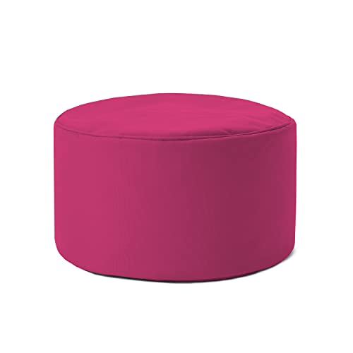 Lumaland Indoor Outdoor Sitzhocker 25 x 45 cm - Runder Sitzpouf, Sitzsack Bodenkissen, Bean Bag Pouf - Wasserabweisend - Pflegeleicht - Pink
