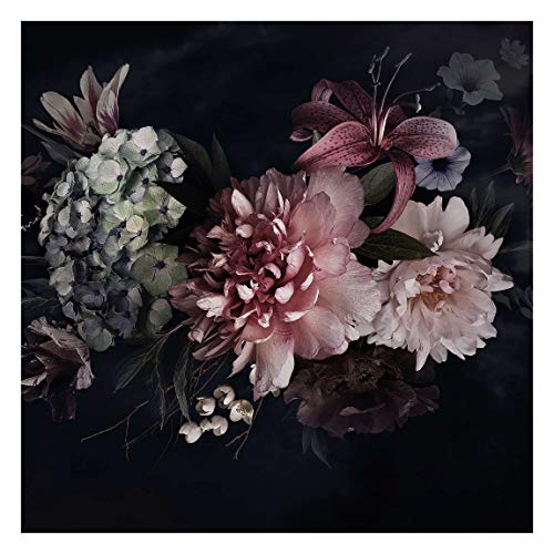 Vlies Fototapete Blumen mit Nebel auf Schwarz Vliestapete, 336cm x 336cm