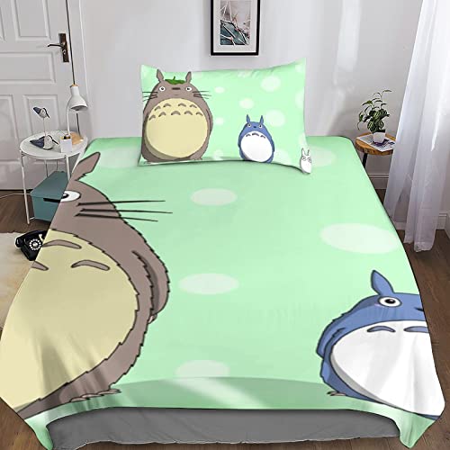 SLINM Totoro Bettwäsche süßes knuddeliges Haustier 3D Bettbezug-Set Mikrofaser, Bettbezug Reißverschluss Und Kissenbezug Für Schlafzimmer, Weiche Bequemer Single（135x200cm）